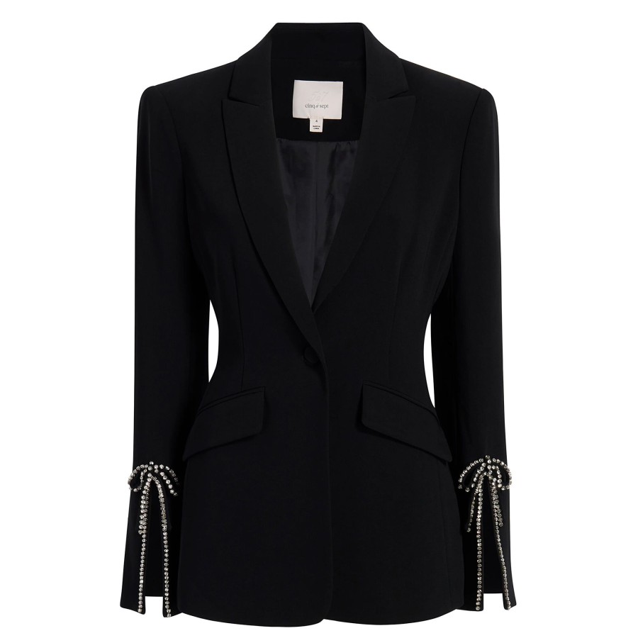 Clothing Cinq à Sept | Cheyenne Rhinestone Bow Crepe Blazer Black