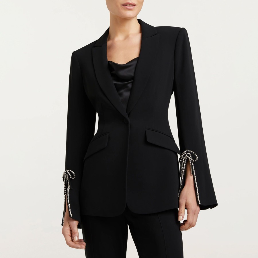 Clothing Cinq à Sept | Cheyenne Rhinestone Bow Crepe Blazer Black