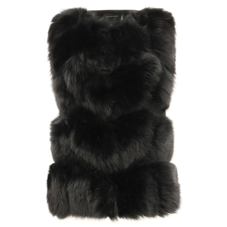 Clothing Dolce Cabo | Natural Fur Vest With Knit Back Black