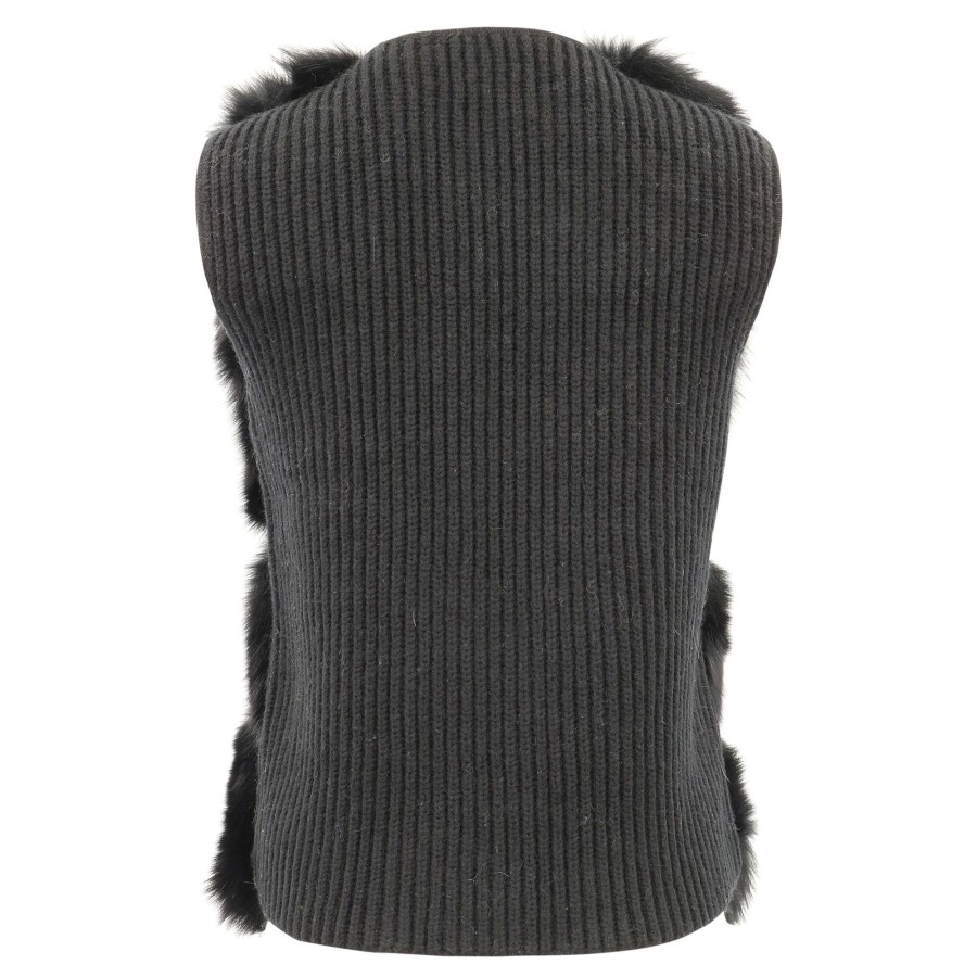 Clothing Dolce Cabo | Natural Fur Vest With Knit Back Black