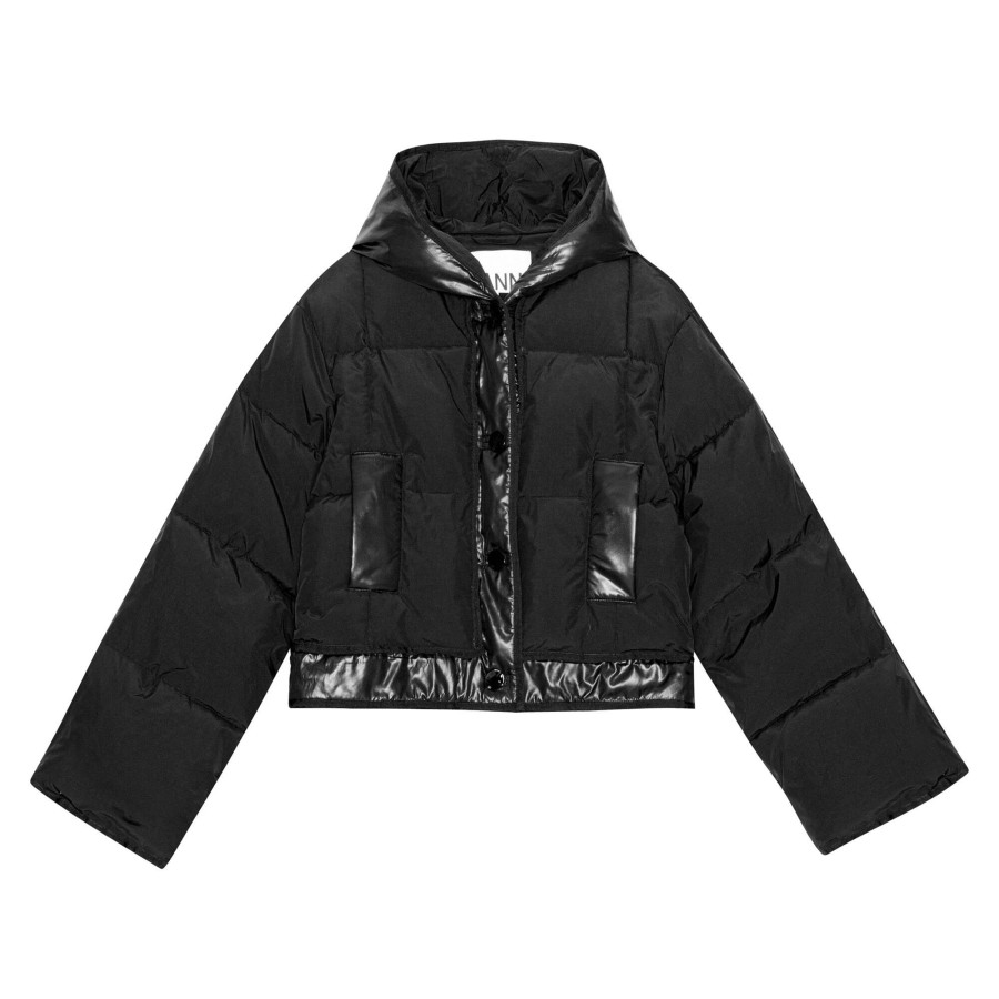 Clothing Ganni | Short Hooded Puffer Jacket Black