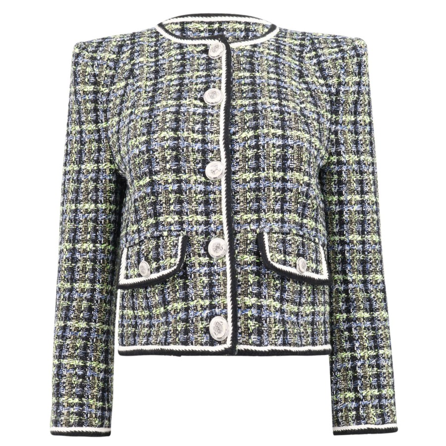 Clothing Veronica Beard | Ceres Tweed Jacket Navy Chartreuse