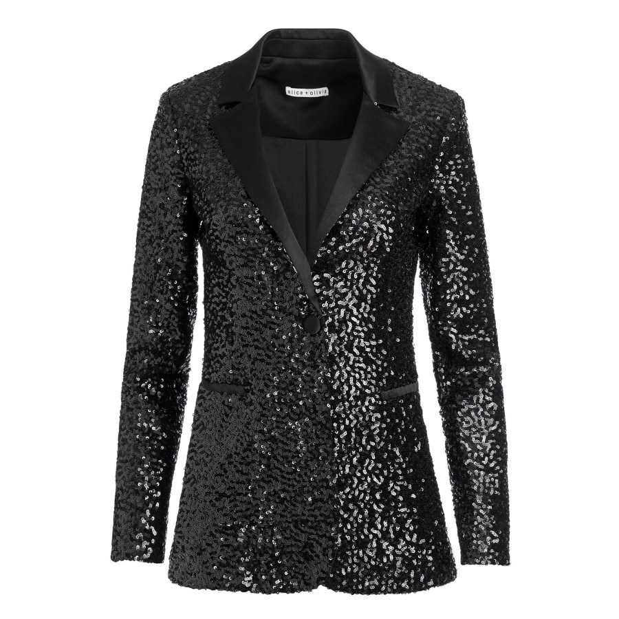 Clothing Alice + Olivia | Breann Sequin Long Blazer Black