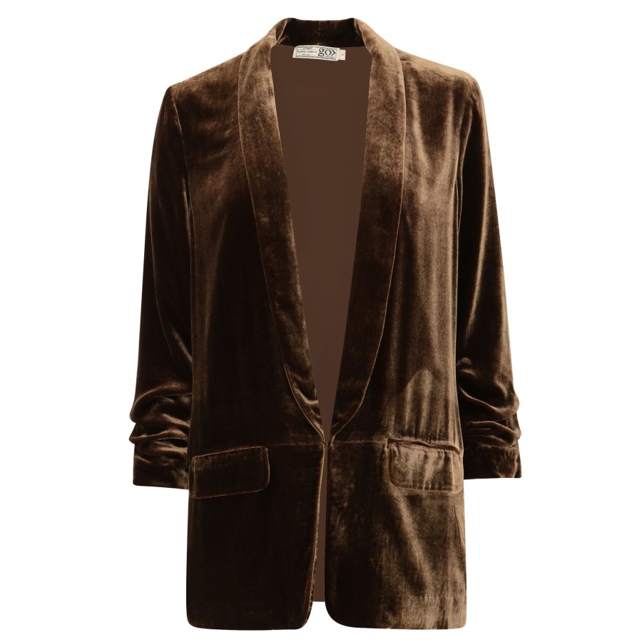 Clothing Go Silk | Go Scrunch Sleeve Velvet Jacket Brown