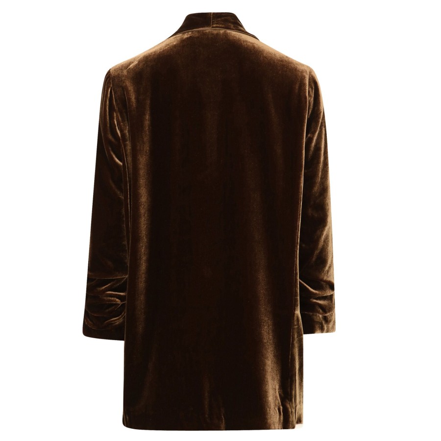 Clothing Go Silk | Go Scrunch Sleeve Velvet Jacket Brown