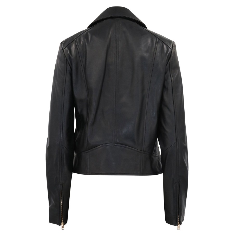 Clothing LaMarque | Kelsey Gold Leather Biker Jacket Black