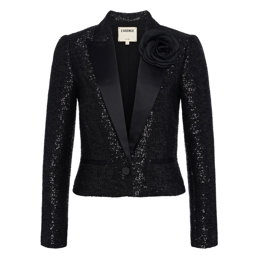 Clothing L'Agence | Scarlet Sequin Tweed Blazer Black Sequin Tweed