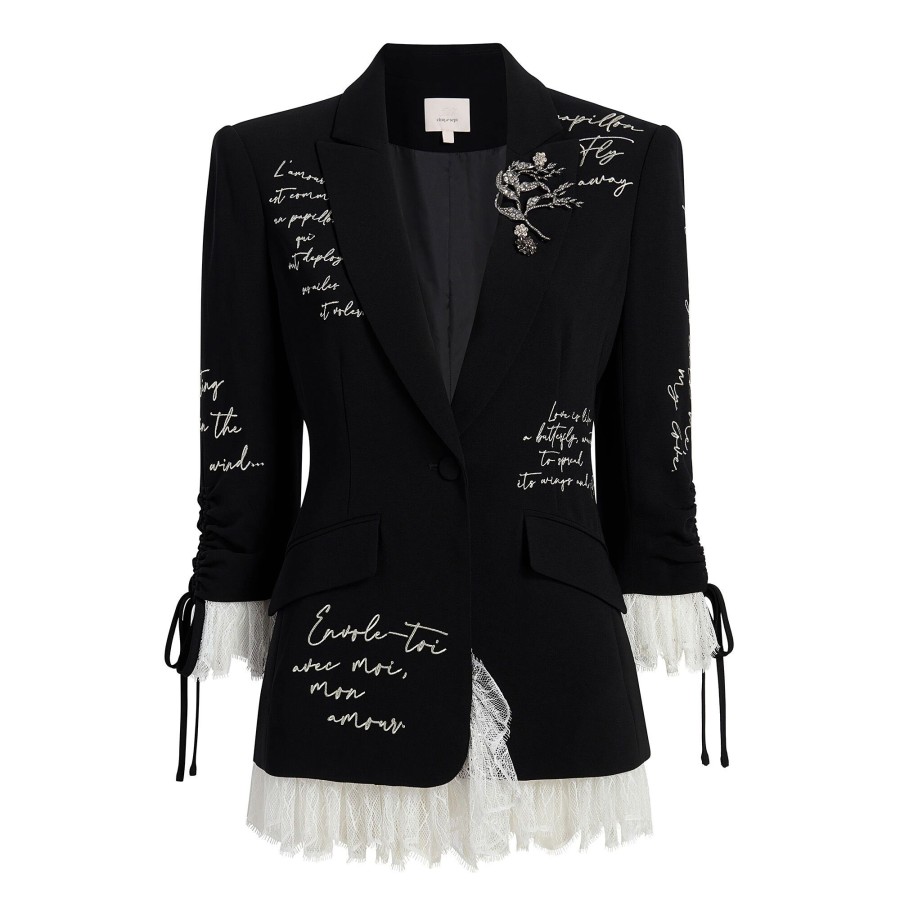 Clothing Cinq à Sept | Mon Amour Roxie Embroidered Blazer Black