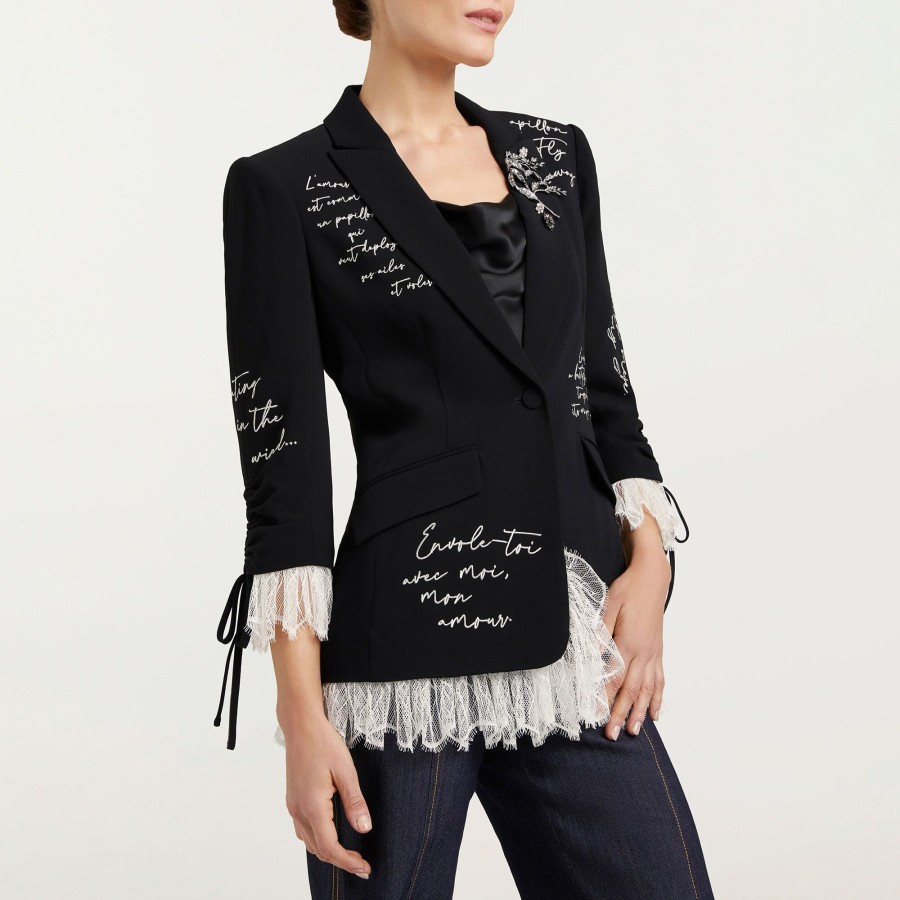 Clothing Cinq à Sept | Mon Amour Roxie Embroidered Blazer Black