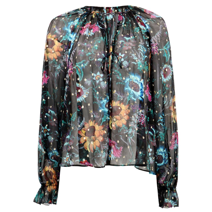 Clothing Ulla Johnson | Bernadette Floral Printed Silk Blouse Black Iris