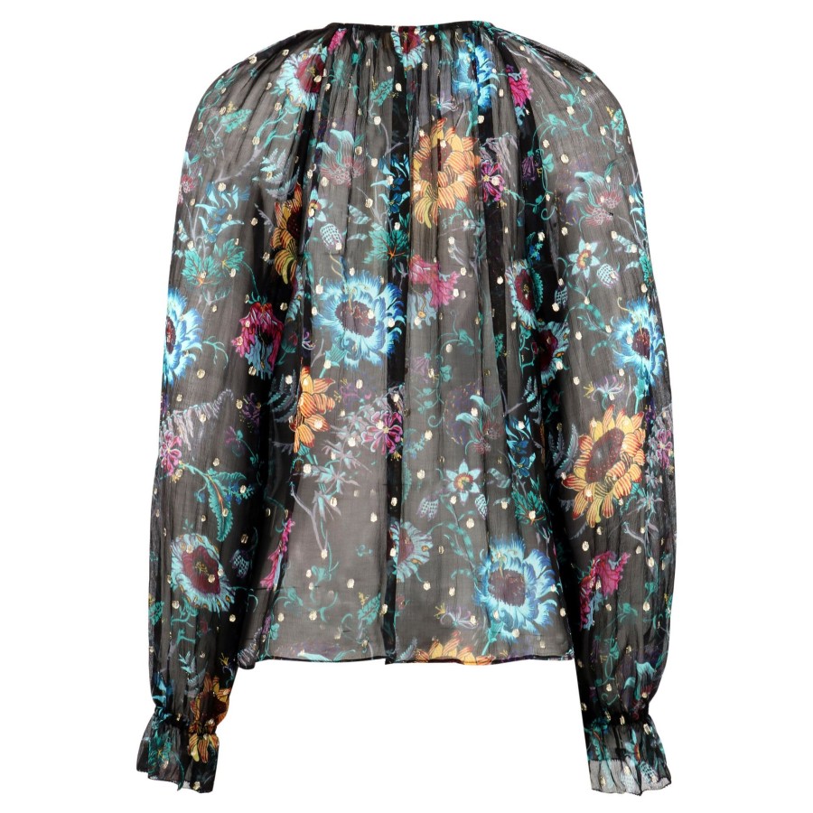 Clothing Ulla Johnson | Bernadette Floral Printed Silk Blouse Black Iris