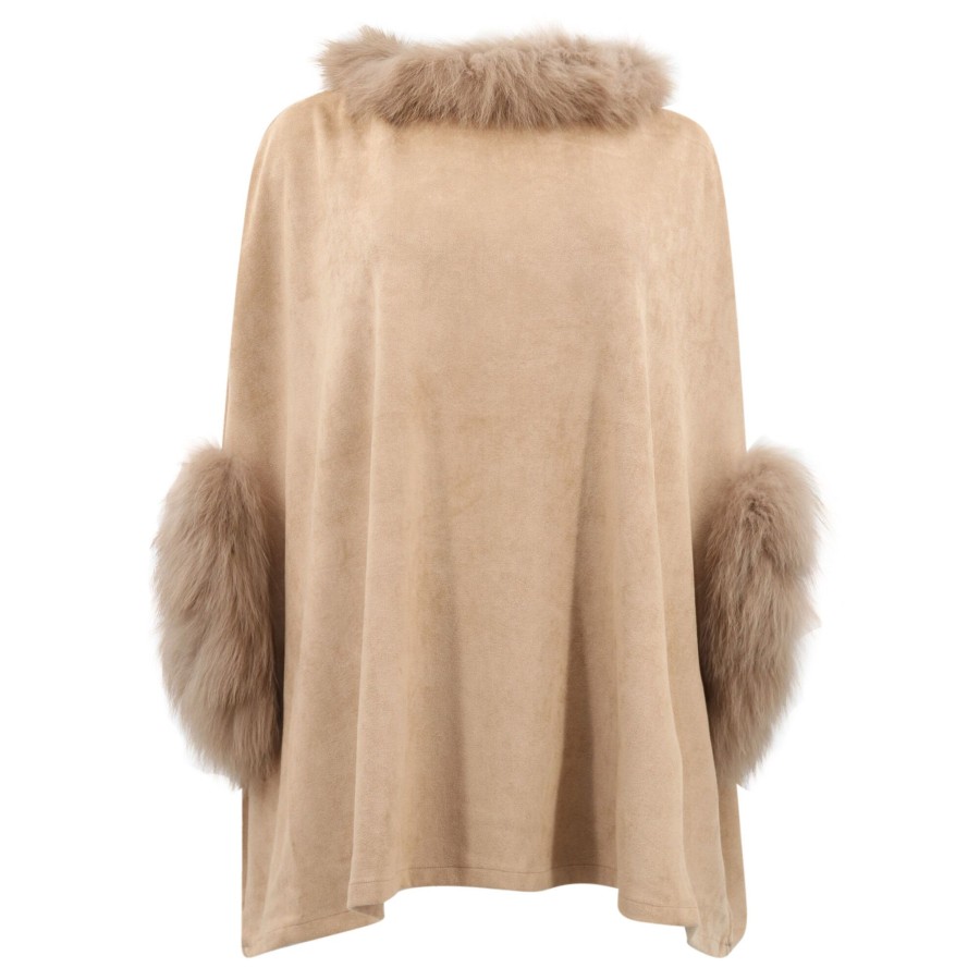 Clothing Dolce Cabo | Faux Suede Fur Trimmed Poncho Charcoal