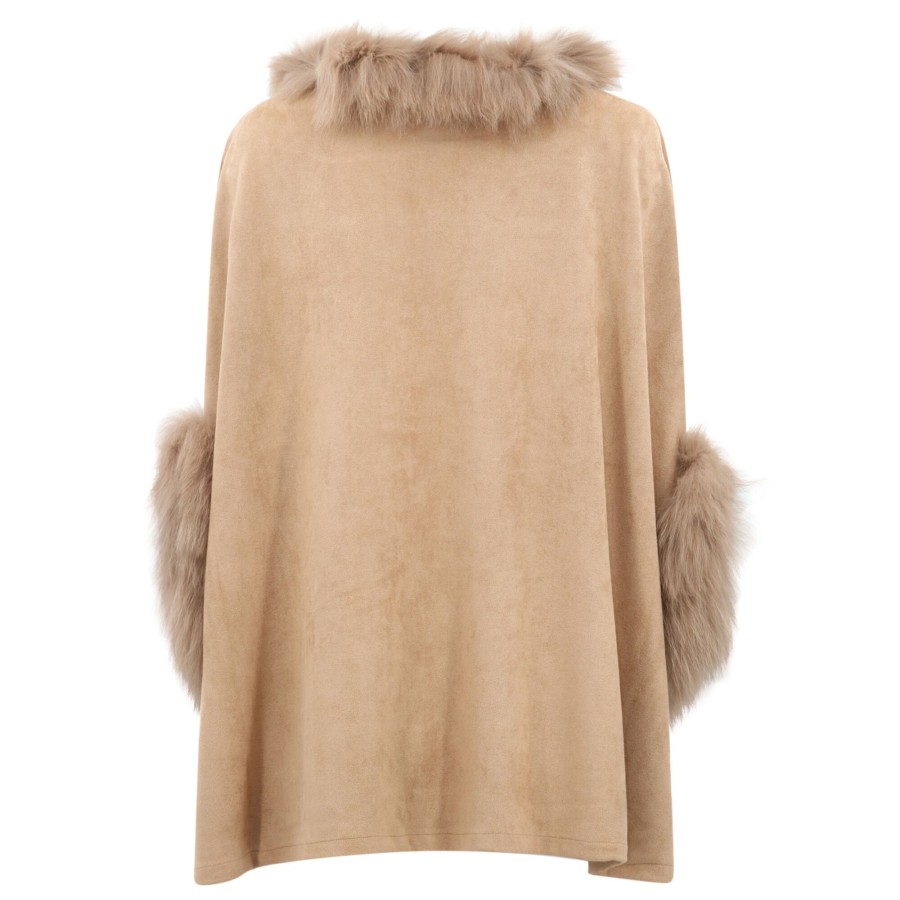 Clothing Dolce Cabo | Faux Suede Fur Trimmed Poncho Charcoal