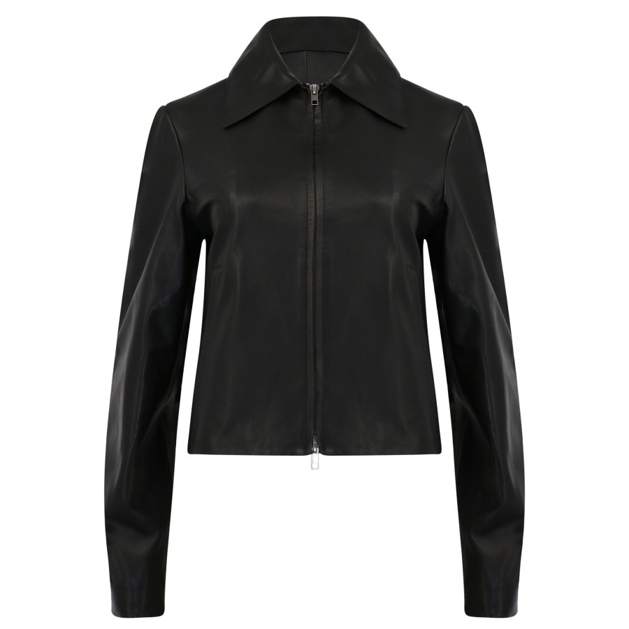 Clothing Vince | Zip Front Leather Jacket Black