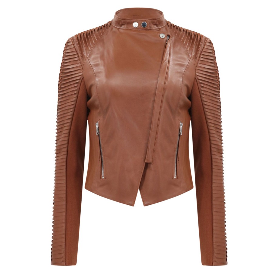 Clothing LaMarque | Azra Leather Moto Jacket Luggage