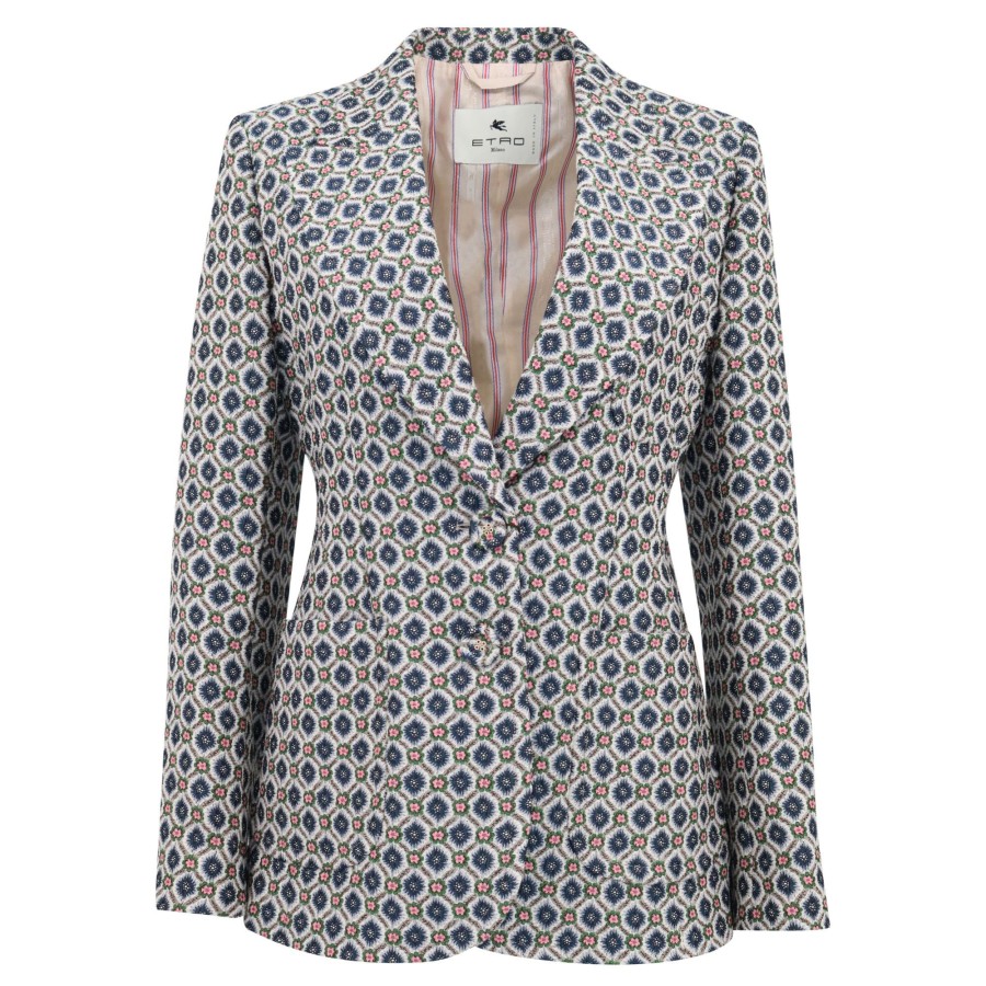 Clothing Etro | Micro Floral Jacquard Blazer Blue Multi