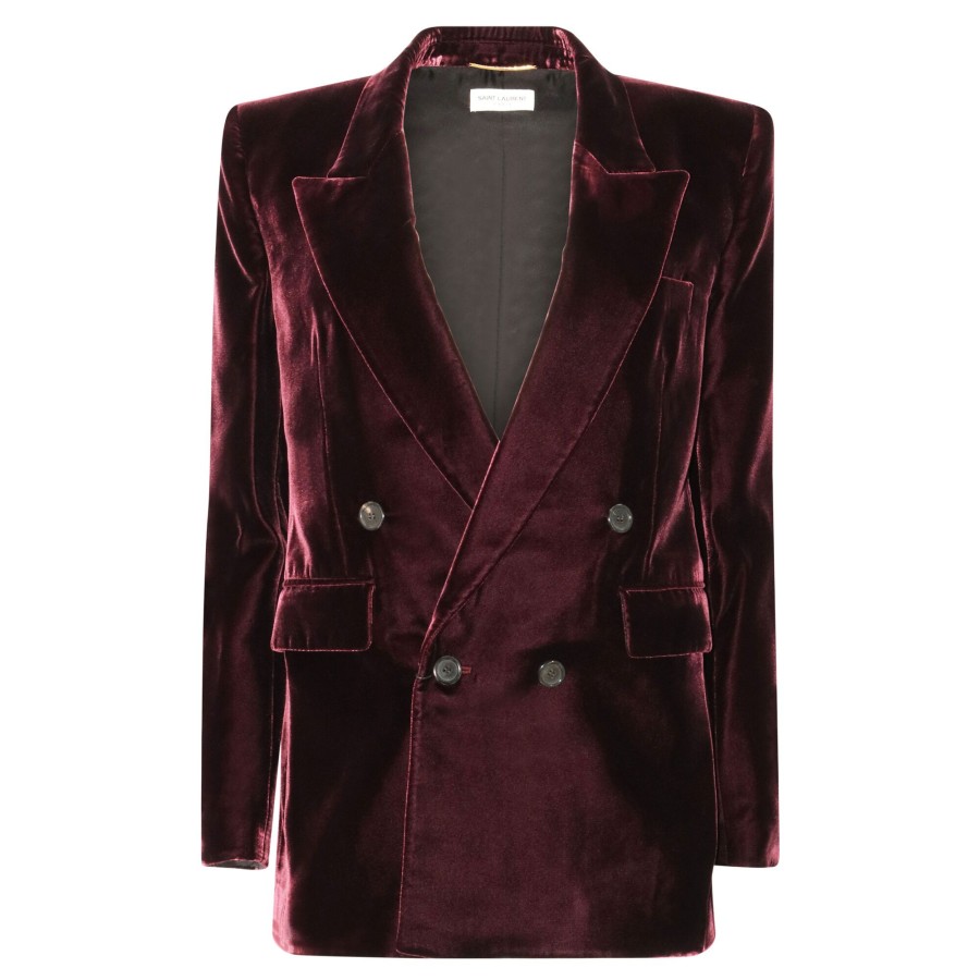 Clothing Saint Laurent | Velvet Double-Breasted Blazer Bordeaux Fonce