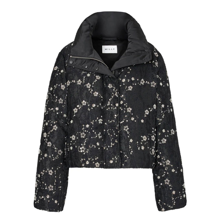 Clothing Milly | Hayes Cropped Beaded Puffer Black