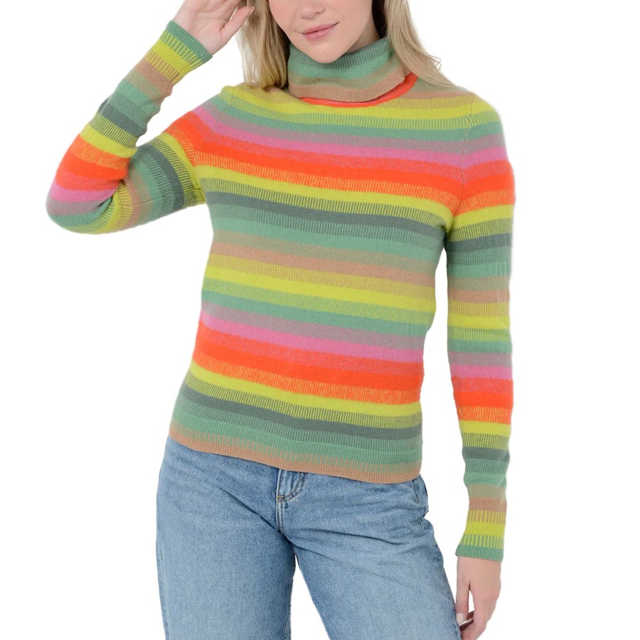 Clothing 27 Miles Malibu | Carina Multistriped Fitted Turtleneck Jade