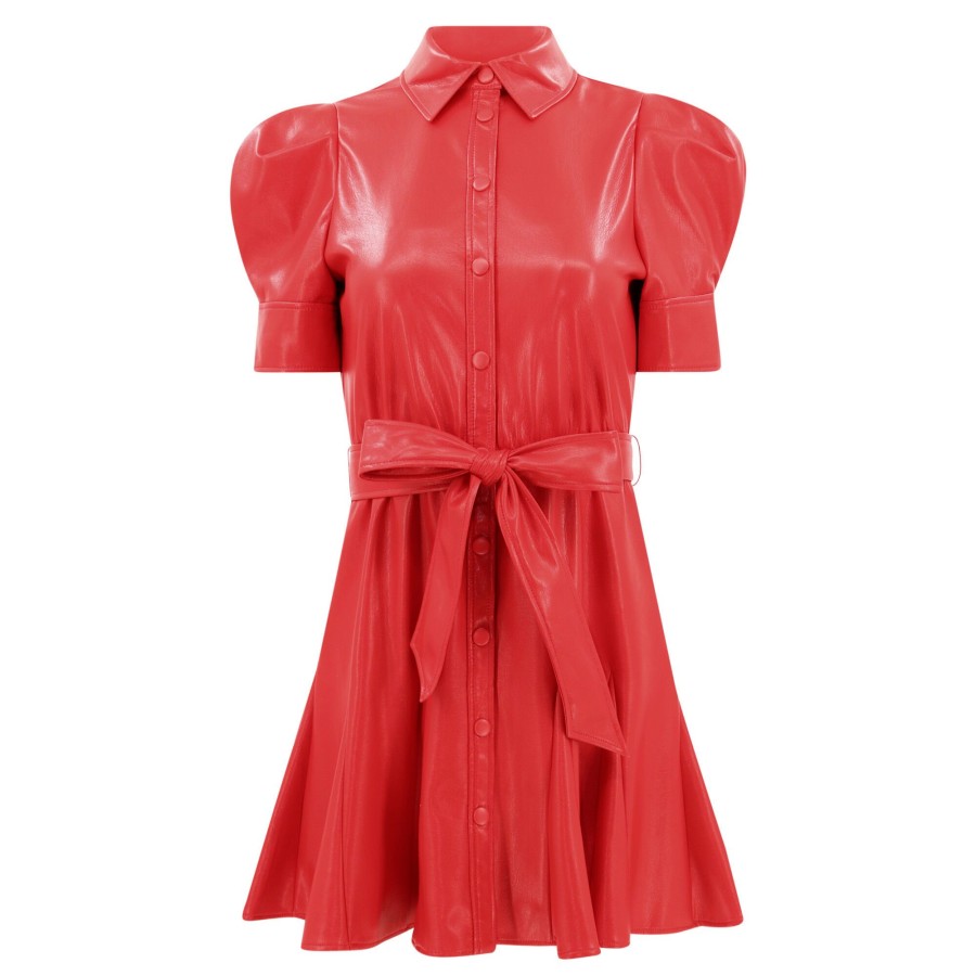 Clothing Alice + Olivia | Lurlene Vegan Leather Mini Dress Bright Ruby