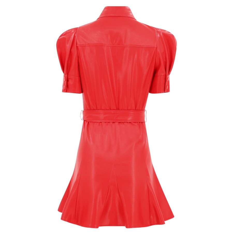 Clothing Alice + Olivia | Lurlene Vegan Leather Mini Dress Bright Ruby