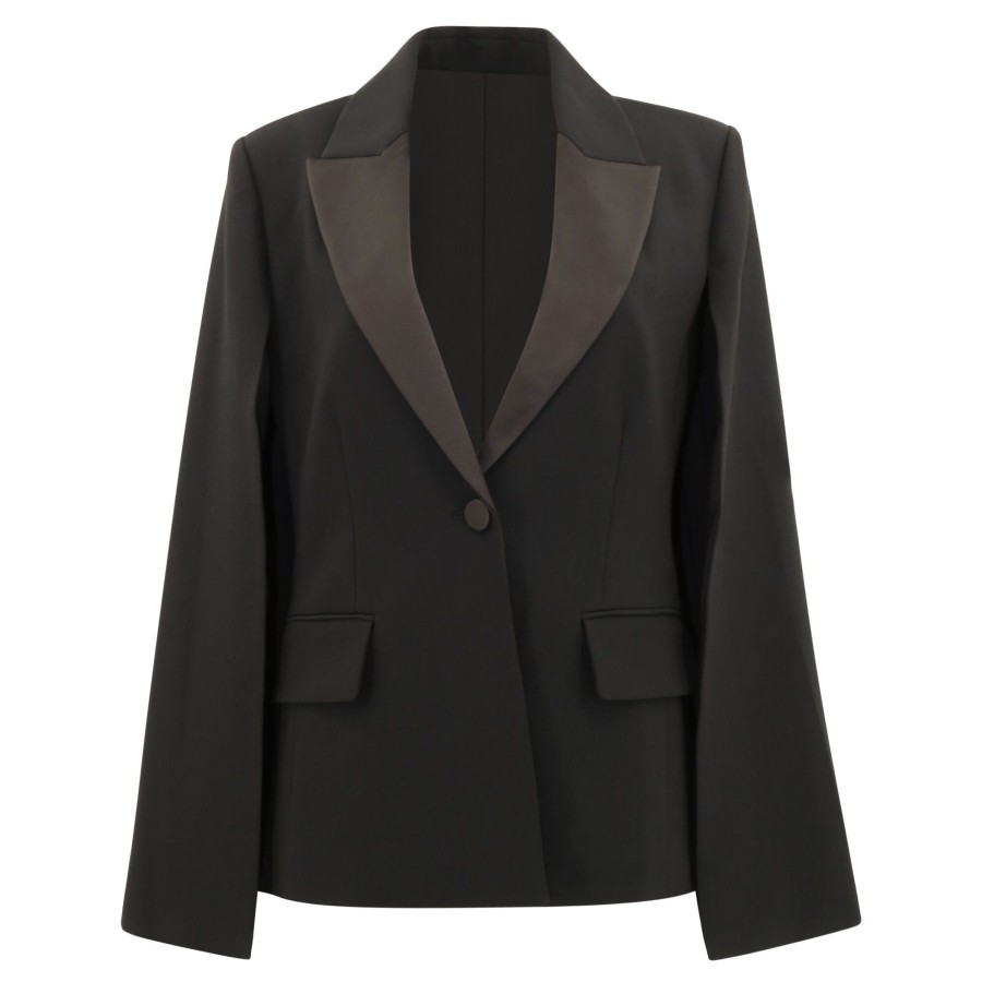 Clothing L'Agence | Christina Satin Lapel Cape Blazer Black