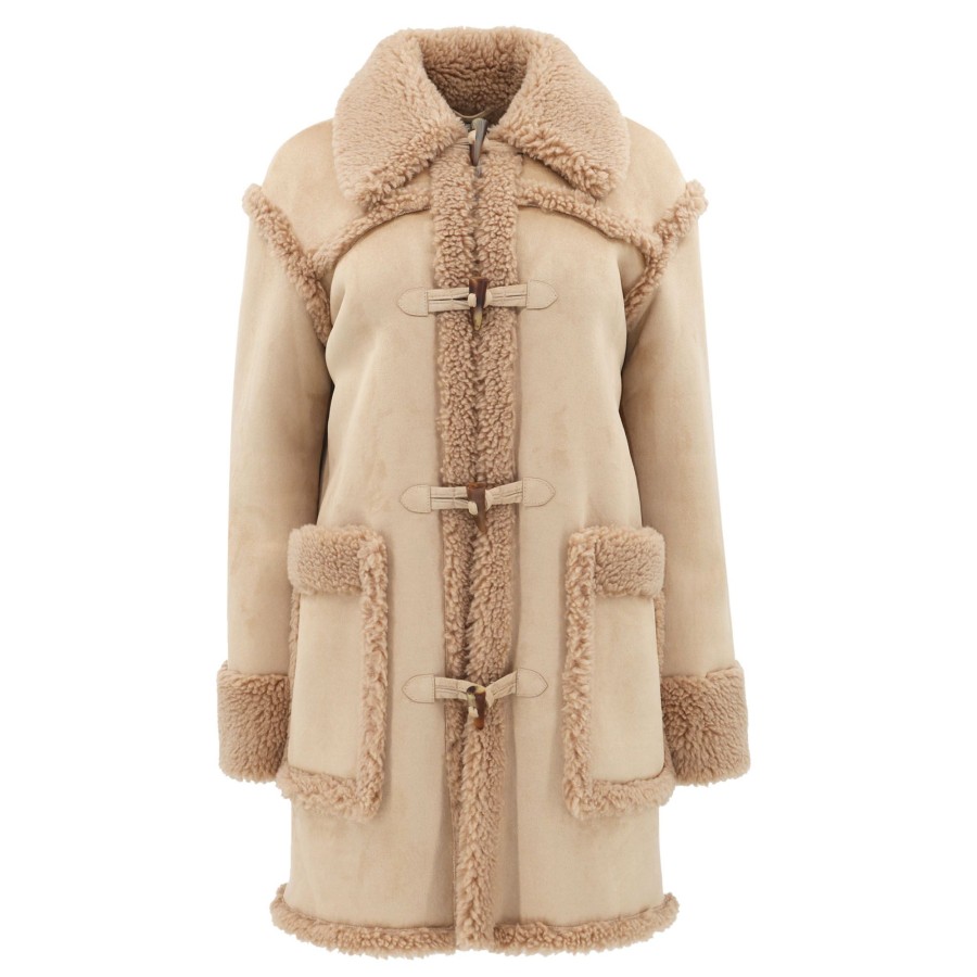 Clothing Moschino Jeans | Long Shearling Coat Light Brown