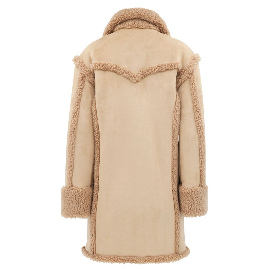 Clothing Moschino Jeans | Long Shearling Coat Light Brown