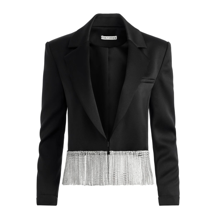 Clothing Alice + Olivia | Shan Crystal Fringe Blazer Black