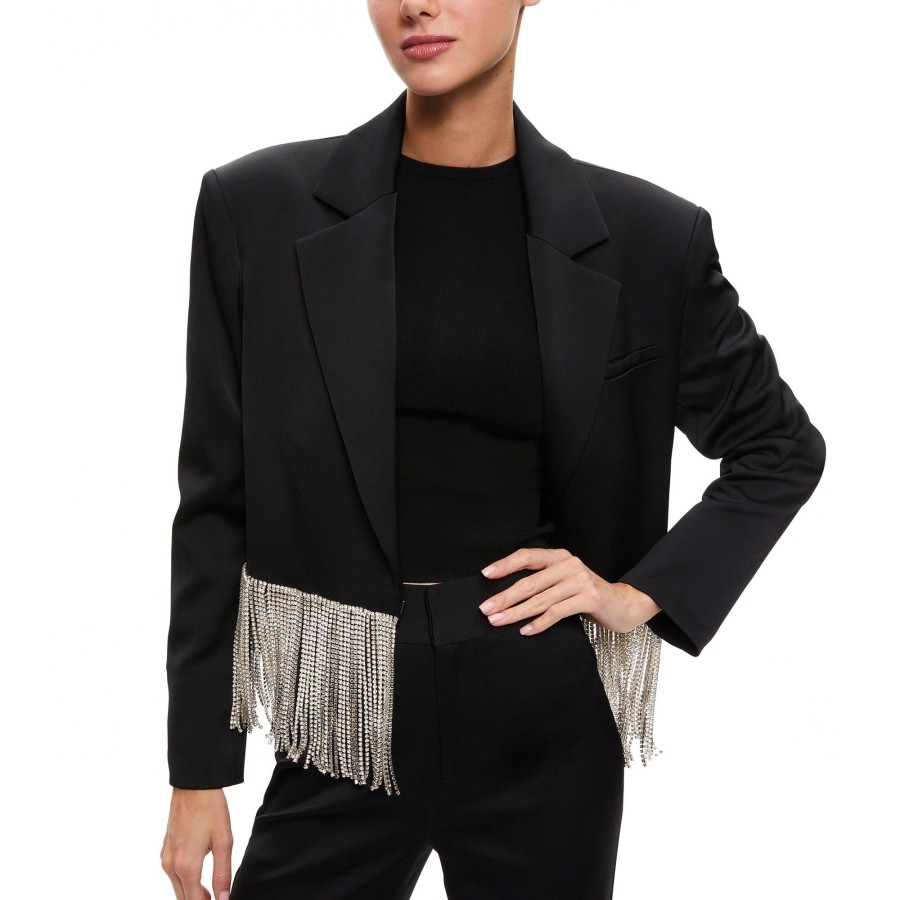 Clothing Alice + Olivia | Shan Crystal Fringe Blazer Black