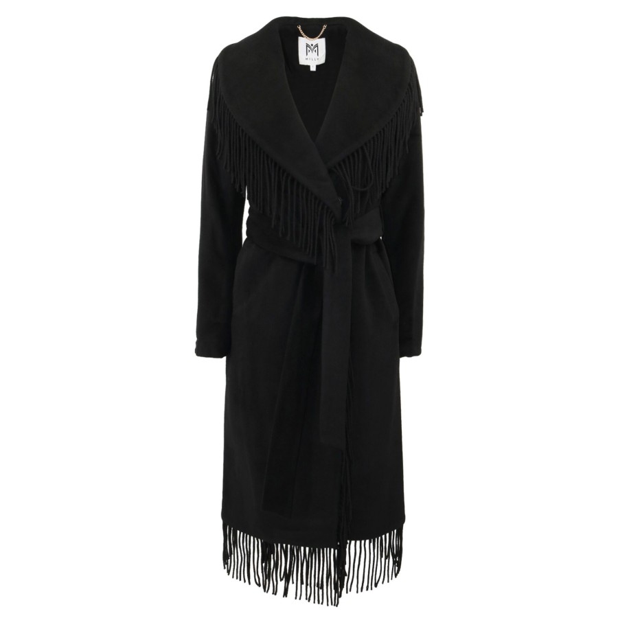 Clothing Milly | Fringe Wool Coat Black