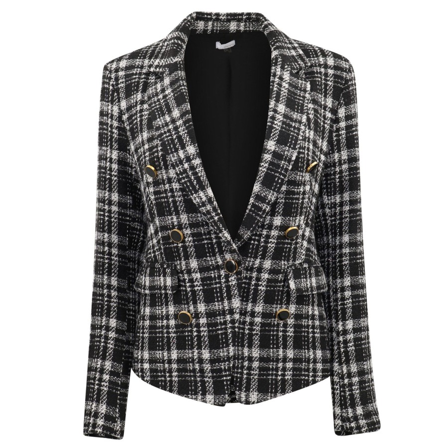 Clothing Ecru | Fitted Blazer With Buttons Black/Cream Plaid