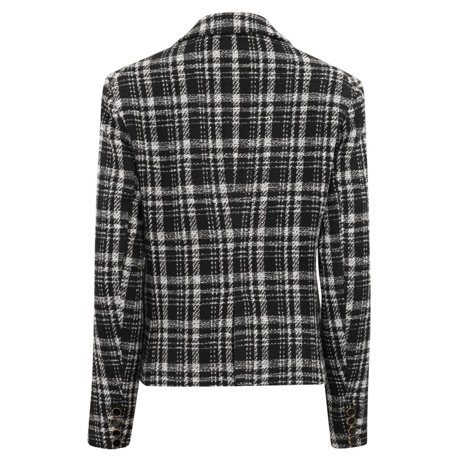 Clothing Ecru | Fitted Blazer With Buttons Black/Cream Plaid